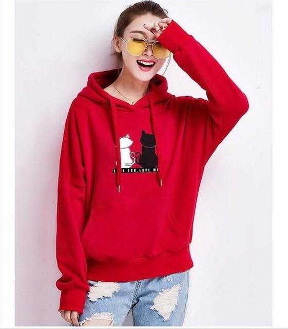 Winter Pullover Sweatshirts Women Cat Kawaii Poleron Mujer 2019 Kangaroo Pocket Hoodie School Korean Streetwear Oversized Hoodie