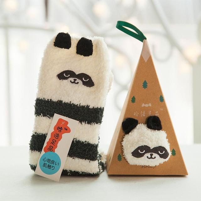 Cute Animal Design Deer Christmas socks Gift 3D Fluffy Coral Velvet Thick Warm Winter Sock For Women new Year gift Sox with Box