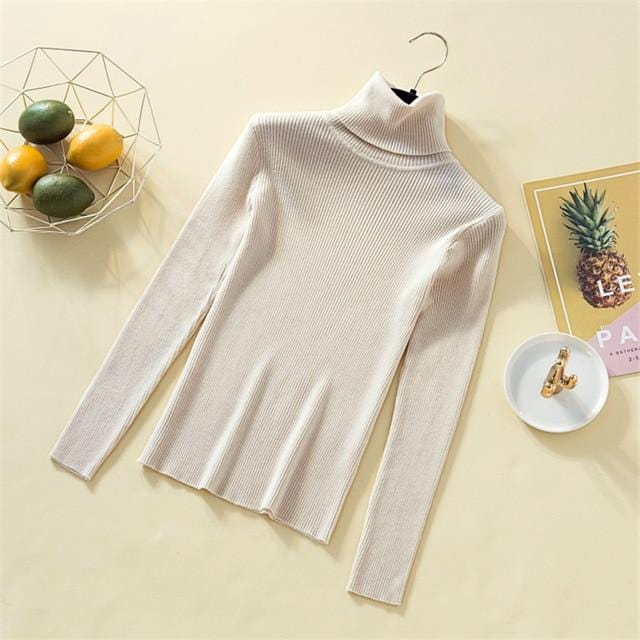 Knit Sweater Women Turtleneck Casual Pure Cashmere Pullover Autumn Winter Solid Long Sleeve Slim-jumper Soft Tops Pull Femme