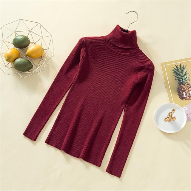 Knit Sweater Women Turtleneck Casual Pure Cashmere Pullover Autumn Winter Solid Long Sleeve Slim-jumper Soft Tops Pull Femme