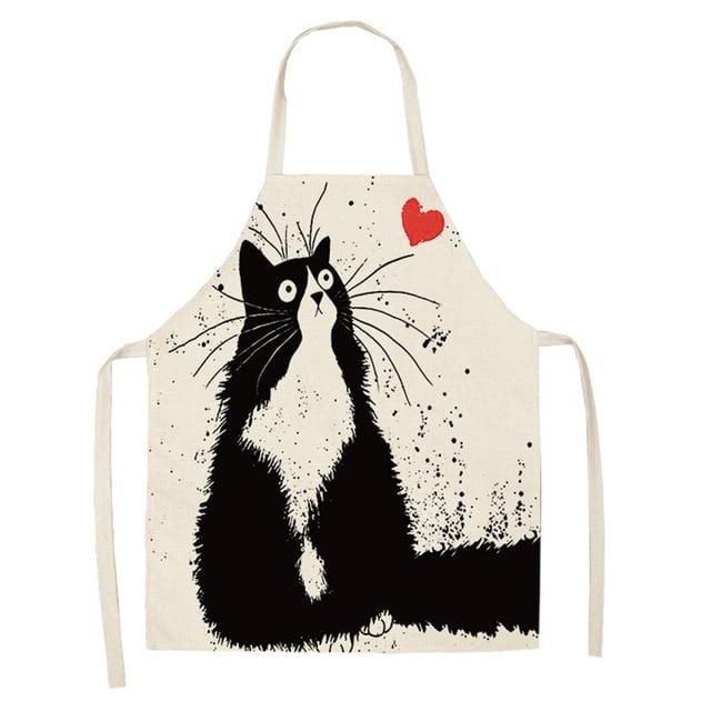 1Pcs Kitchen Apron Cute Cartoon Cat Printed Sleeveless Cotton Linen Aprons for Men Women Home Cleaning Tools 53*65cm WQ0029