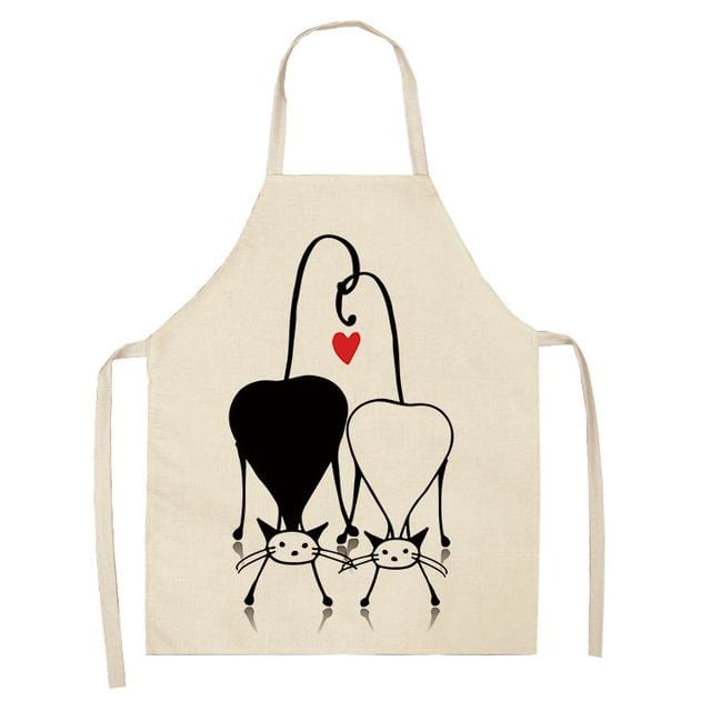 1Pcs Kitchen Apron Cute Cartoon Cat Printed Sleeveless Cotton Linen Aprons for Men Women Home Cleaning Tools 53*65cm WQ0029