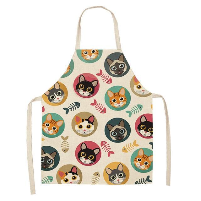 1Pcs Kitchen Apron Cute Cartoon Cat Printed Sleeveless Cotton Linen Aprons for Men Women Home Cleaning Tools 53*65cm WQ0029