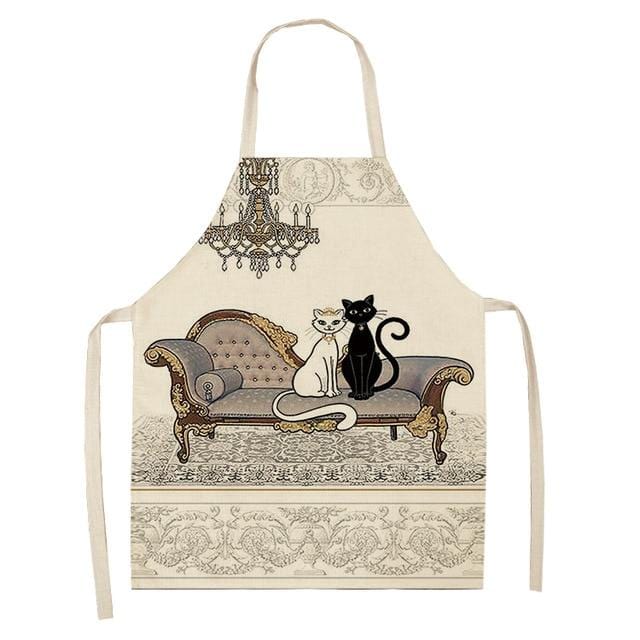 1Pcs Kitchen Apron Cute Cartoon Cat Printed Sleeveless Cotton Linen Aprons for Men Women Home Cleaning Tools 53*65cm WQ0029