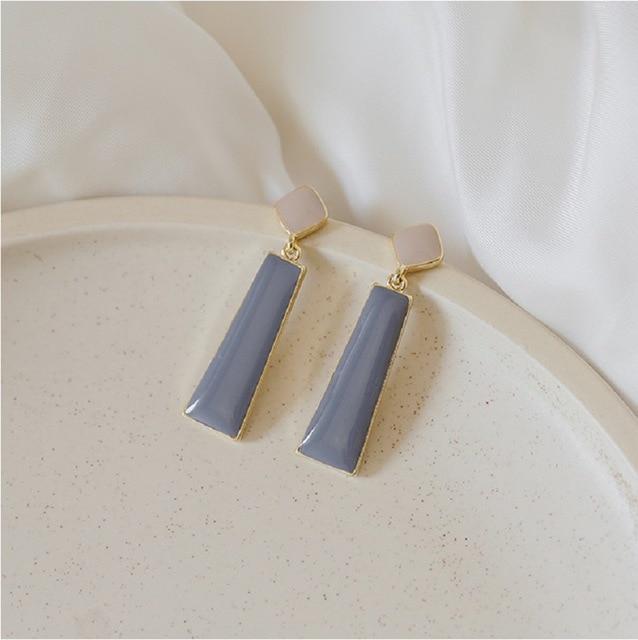 AOMU Korean Blue Geometric Acrylic Irregular Hollow Circle Square Dangle Drop Earrings for Women Metal Bump Party Beach Jewelry