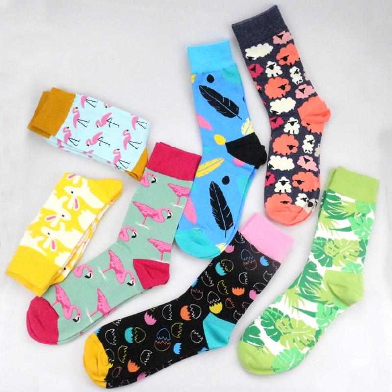 Women Personality Couples Socks Funny Happy Socks Cotton Men Socks Female Soks Egg Rabbit Feather Sheep Leaves Socks