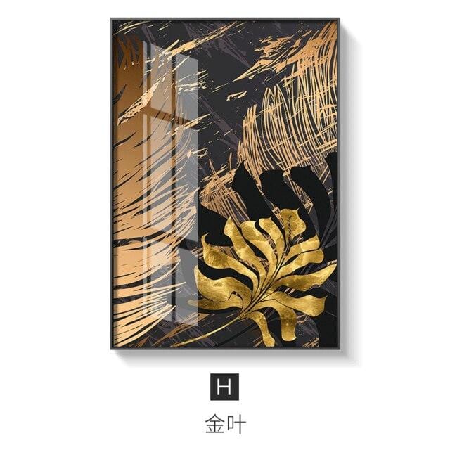 Nordic style Golden leaf canvas painting posters and print modern decor wall art pictures for living room bedroom dinning room