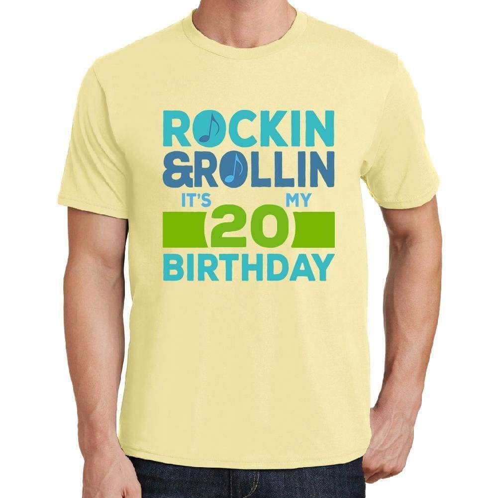 Rockin&rollin 20 Yellow Mens Short Sleeve Round Neck T-Shirt 00278 - Yellow / S - Casual