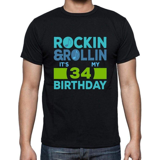 Rockin&rollin 34 Black Mens Short Sleeve Round Neck T-Shirt Gift T-Shirt 00340 - Black / S - Casual
