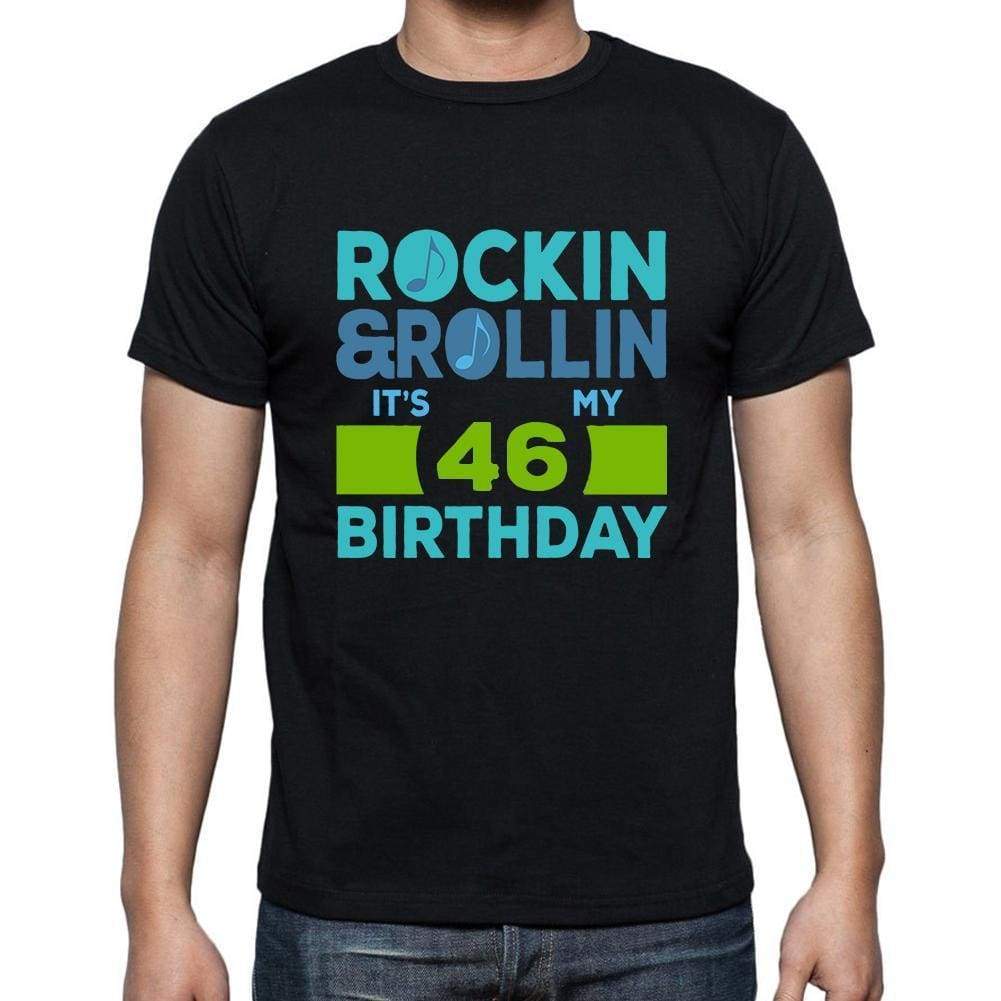 Rockin&rollin 46 Black Mens Short Sleeve Round Neck T-Shirt Gift T-Shirt 00340 - Black / S - Casual