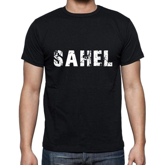 sahel Men's Short Sleeve Round Neck T-shirt , 5 letters Black , word 00006 - Ultrabasic
