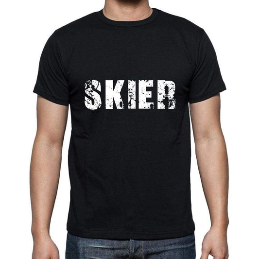 Skier Mens Short Sleeve Round Neck T-Shirt 5 Letters Black Word 00006 - Casual