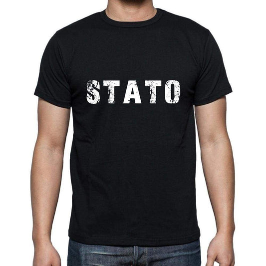 Stato Mens Short Sleeve Round Neck T-Shirt 5 Letters Black Word 00006 - Casual
