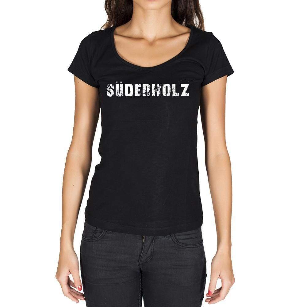 Süderholz German Cities Black Womens Short Sleeve Round Neck T-Shirt 00002 - Casual