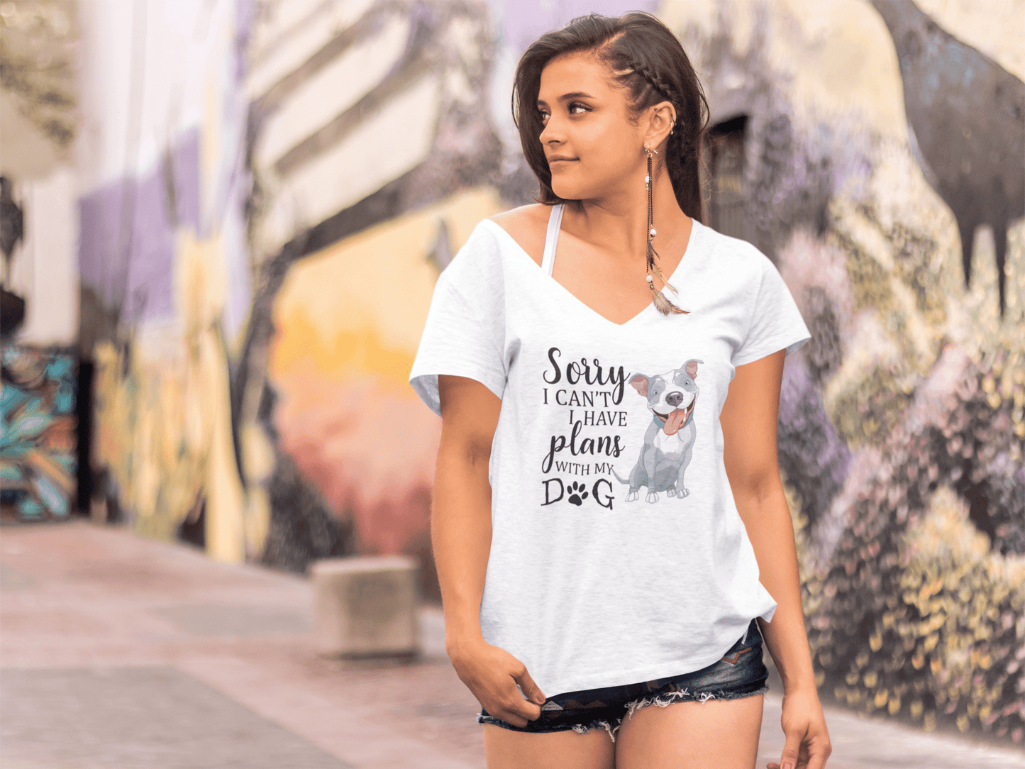 ULTRABASIC Women's T-Shirt Sorry I Can't I Have Plans With My Dog - Funny Pitbull Dog Lover Tee Shirt for Ladies