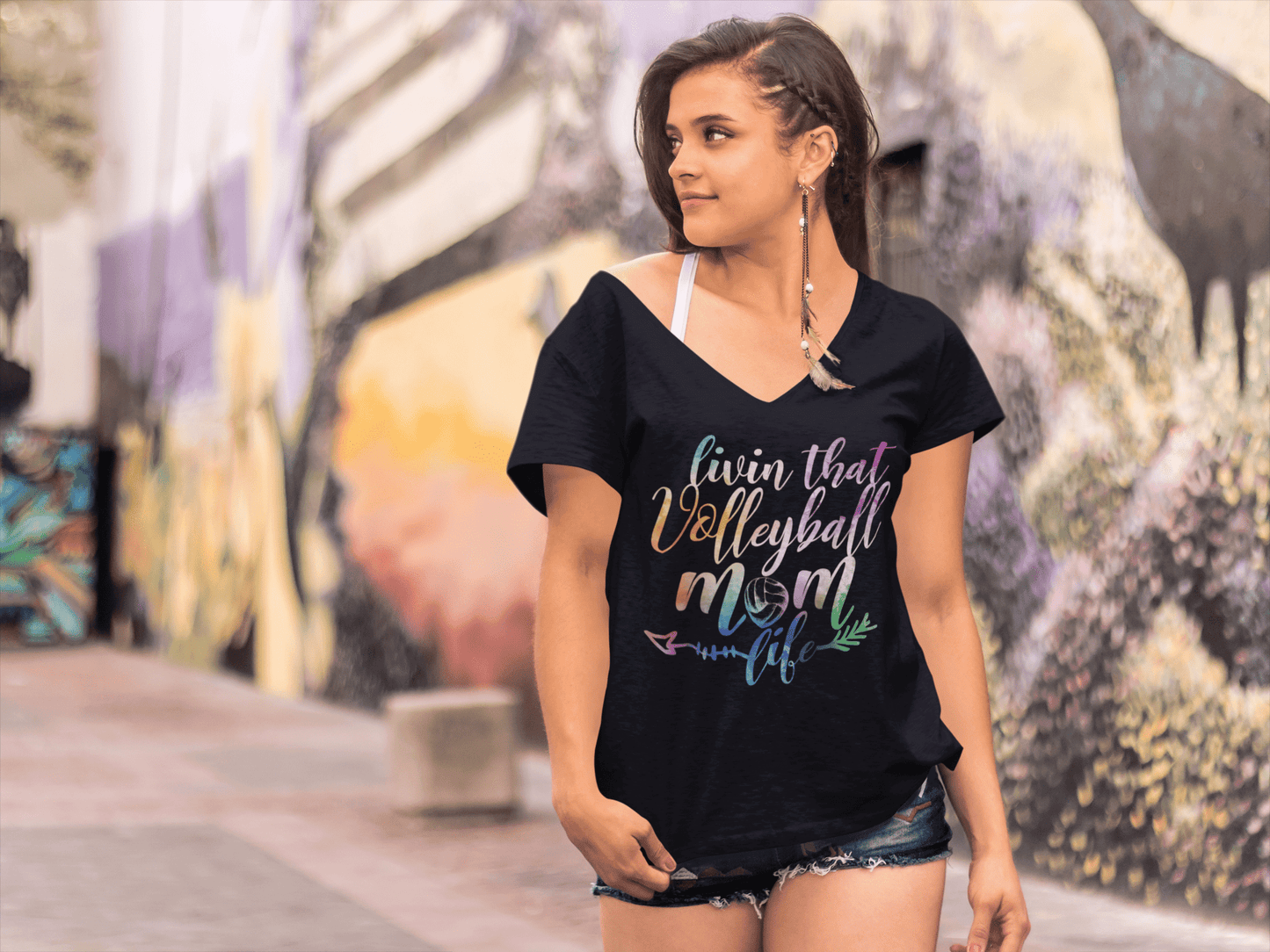 ULTRABASIC Women's V-Neck T-Shirt Livin That Volleyball Life - Funny Quote