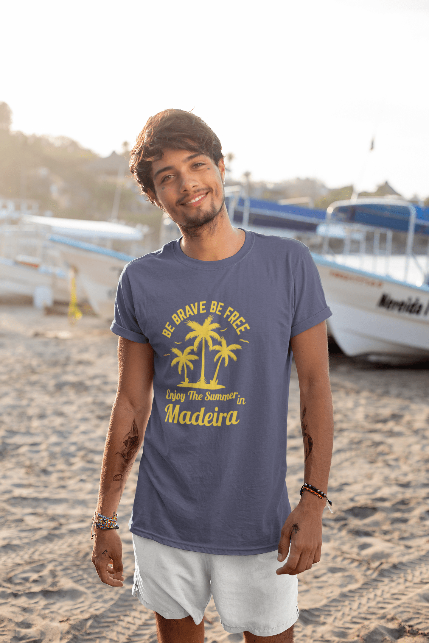 Homme T Shirt Graphique Imprimé Vintage Tee be Brave & Free Enjoy The Summer Madeira Denim