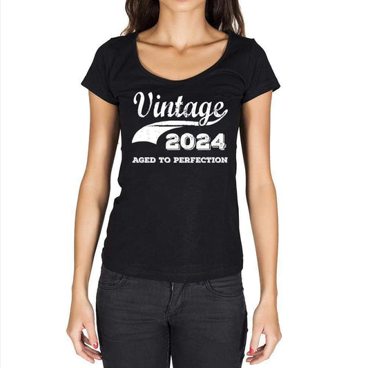 Vintage Aged To Perfection 2024 Black Womens Short Sleeve Round Neck T-Shirt Gift T-Shirt 00345 - Black / Xs - Casual